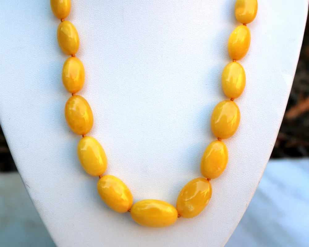 Baltic Amber Antique Butterscotch Necklace Olive Beads Yolk Natural 17.7" 20.8 gram