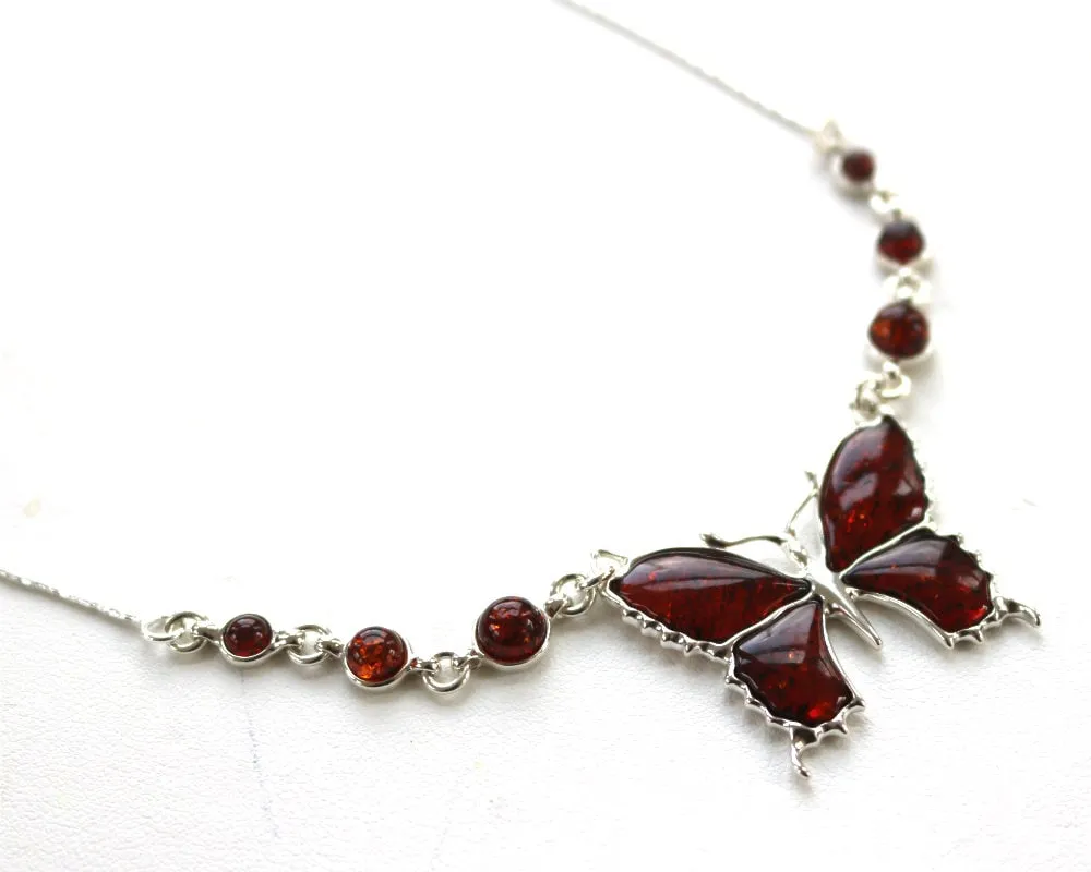 Baltic Amber Butterfly Necklace Chain Cherry Adjustable Natural Jewelry 18.5 - 16.7" 925 Silver