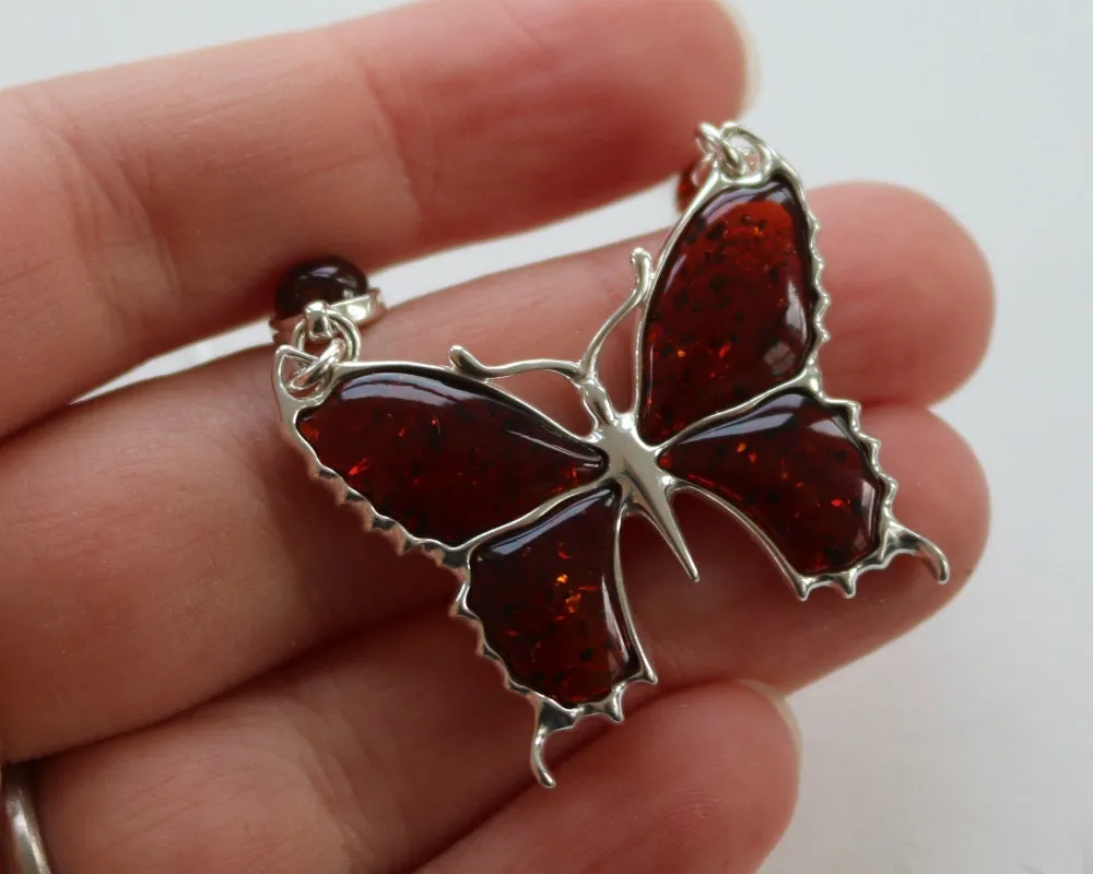 Baltic Amber Butterfly Necklace Chain Cherry Adjustable Natural Jewelry 18.5 - 16.7" 925 Silver