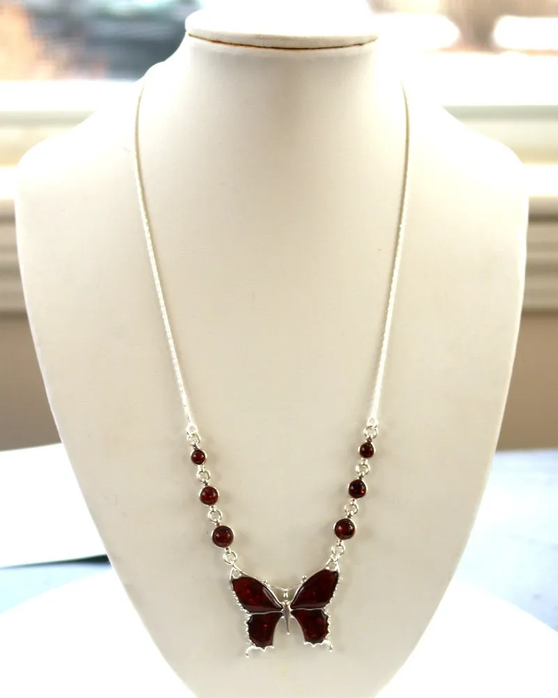 Baltic Amber Butterfly Necklace Chain Cherry Adjustable Natural Jewelry 18.5 - 16.7" 925 Silver