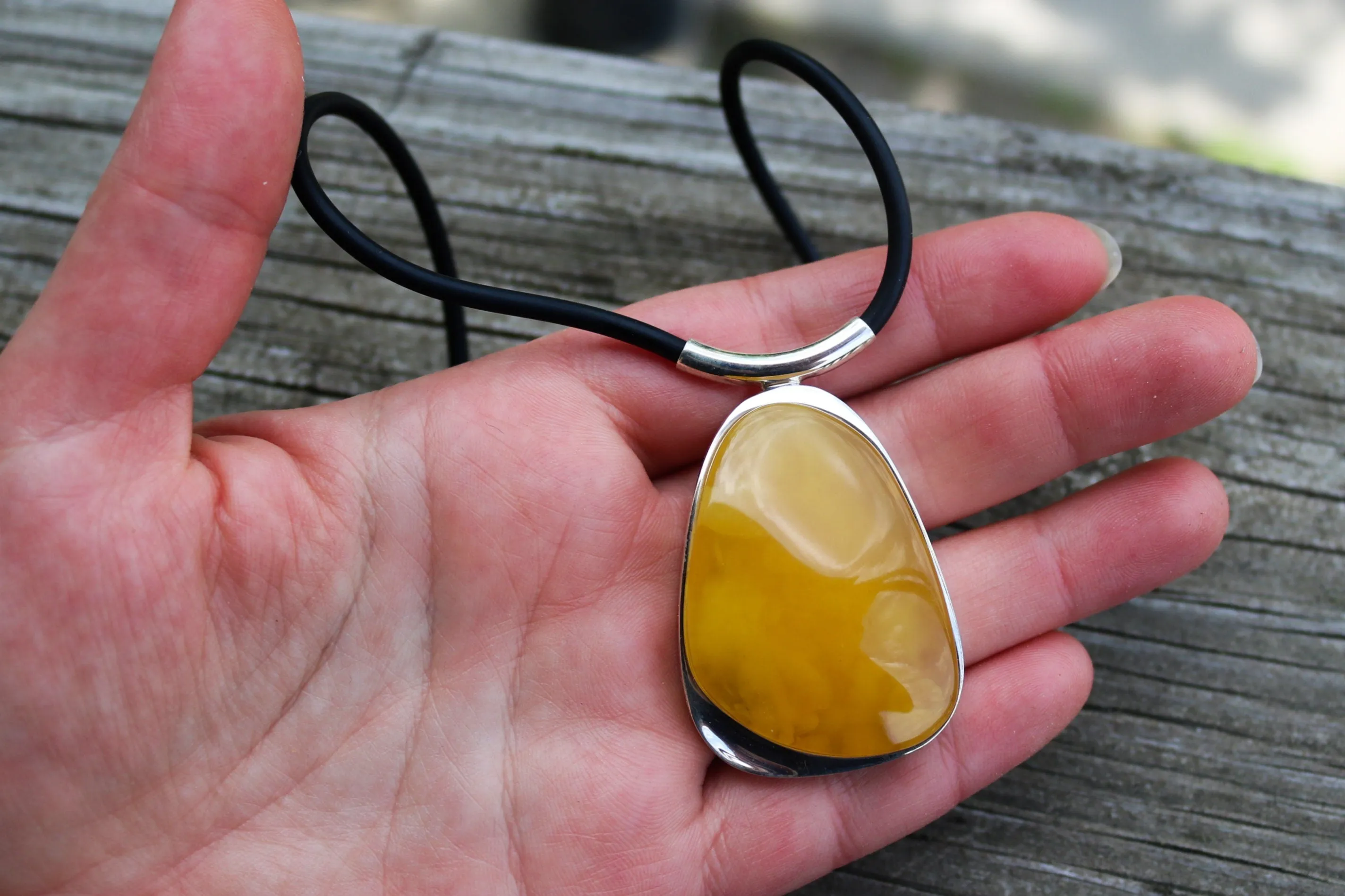 Baltic Amber Choker Pendant Butterscotch Necklace Cord Adjustable Natural Untreated Jewelry 28 gram 925 Silver