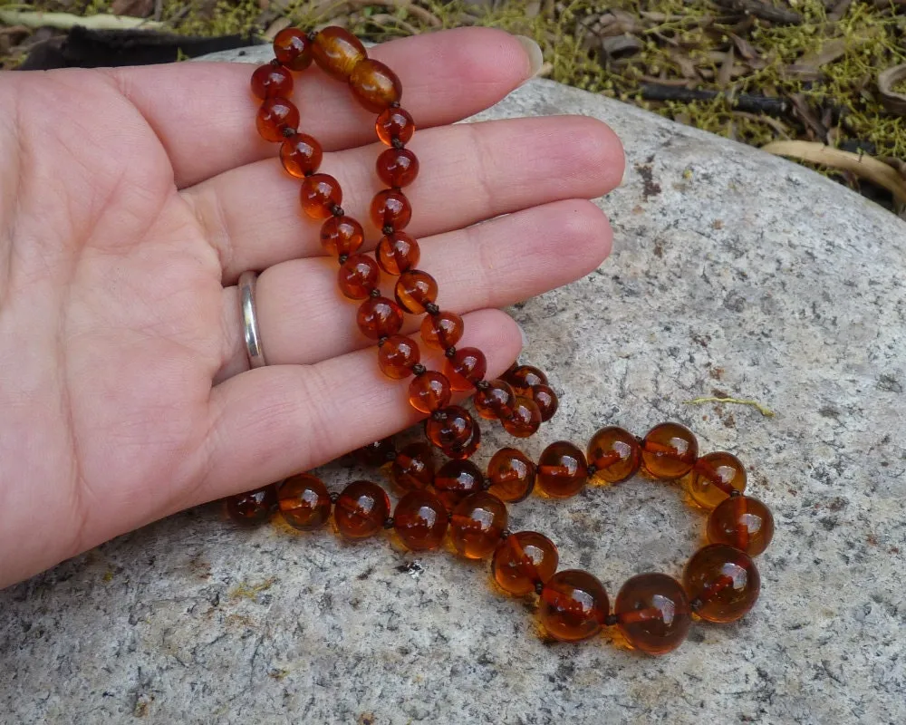 Baltic Amber Necklace Cognac Round Baroque Beads Natural Jewelry 18.9" 16.9 gram