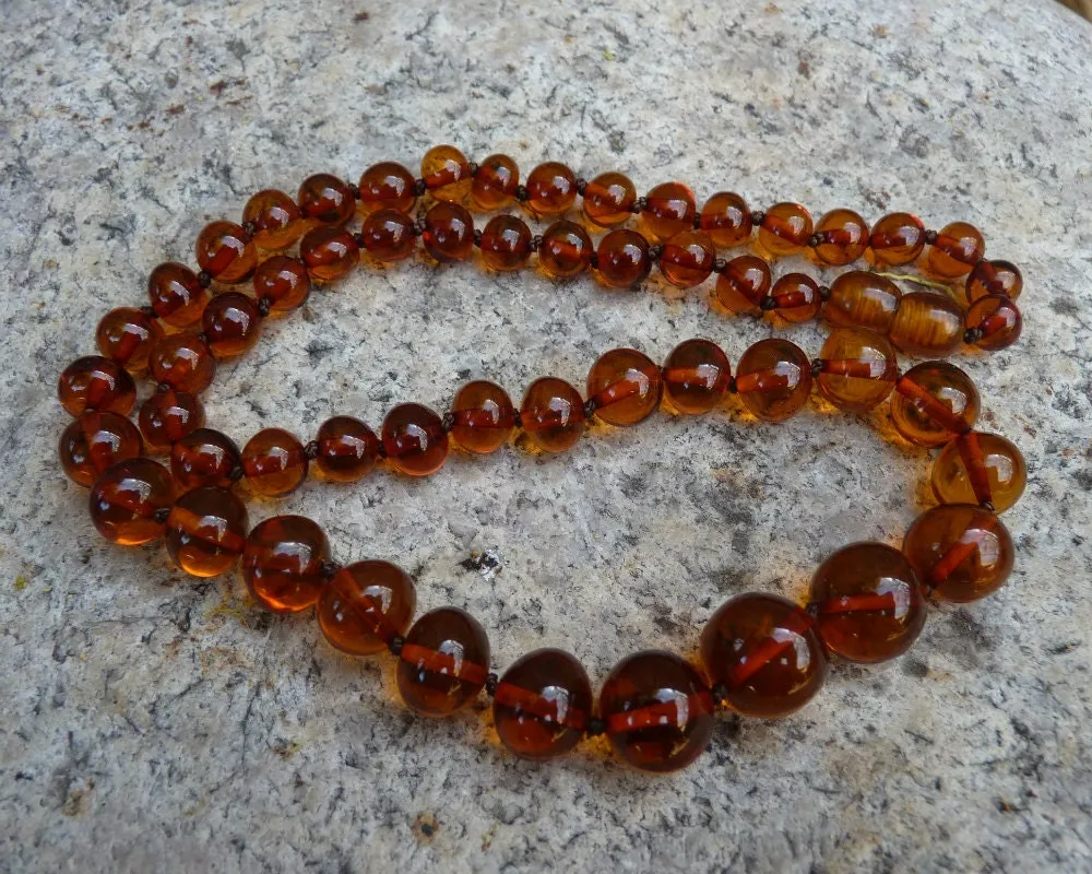 Baltic Amber Necklace Cognac Round Baroque Beads Natural Jewelry 18.9" 16.9 gram