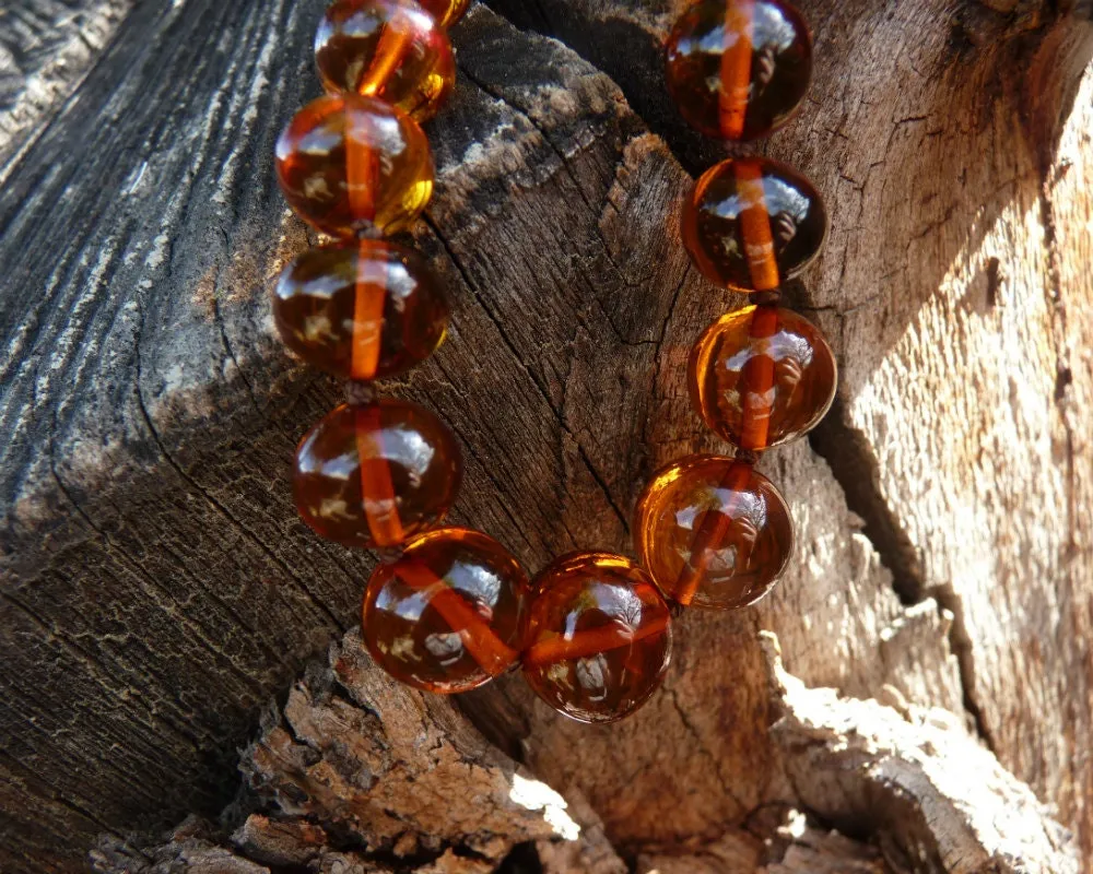 Baltic Amber Necklace Cognac Round Baroque Beads Natural Jewelry 18.9" 16.9 gram