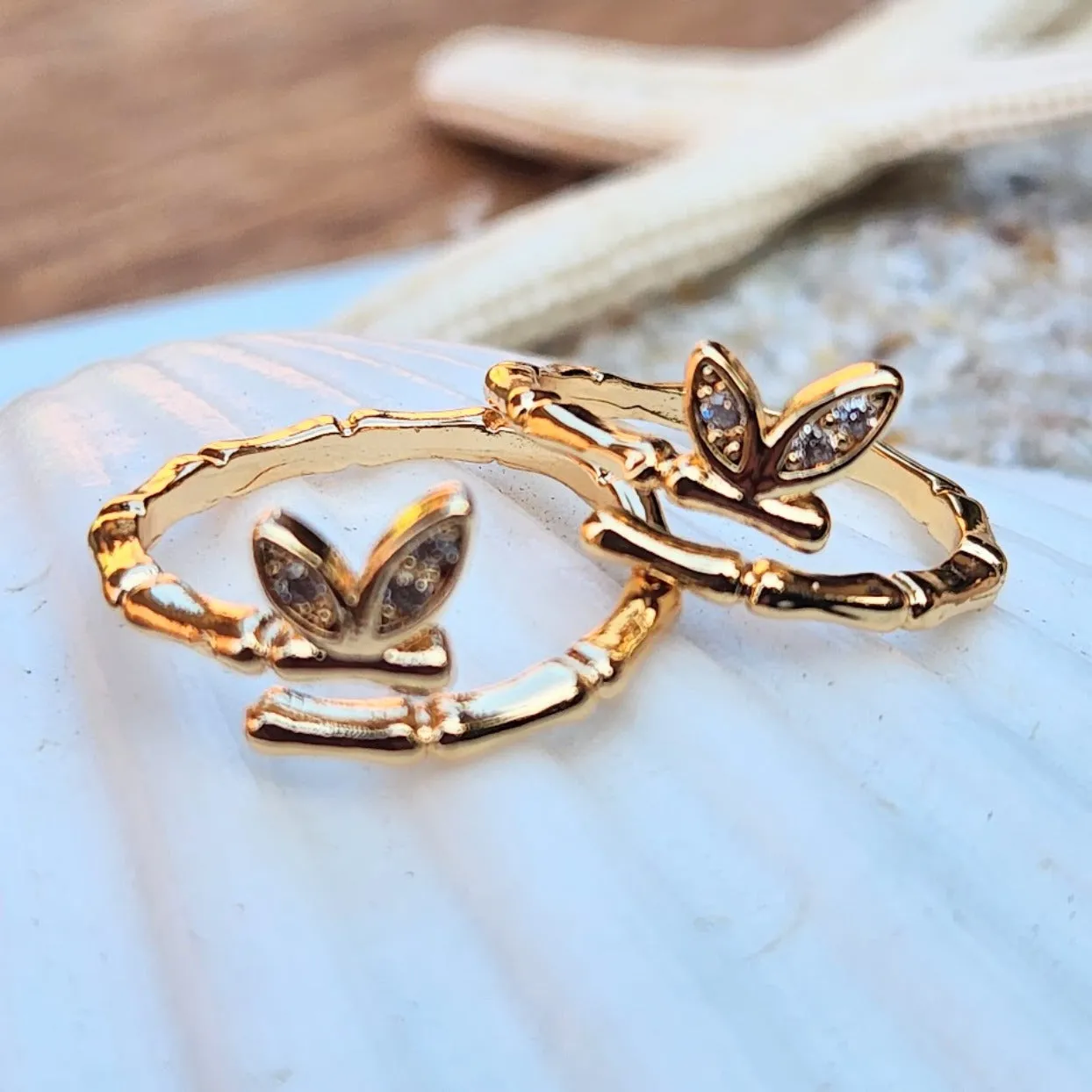 BAMBOO BUTTERFLY - WATERPROOF ADJUSTABLE RING