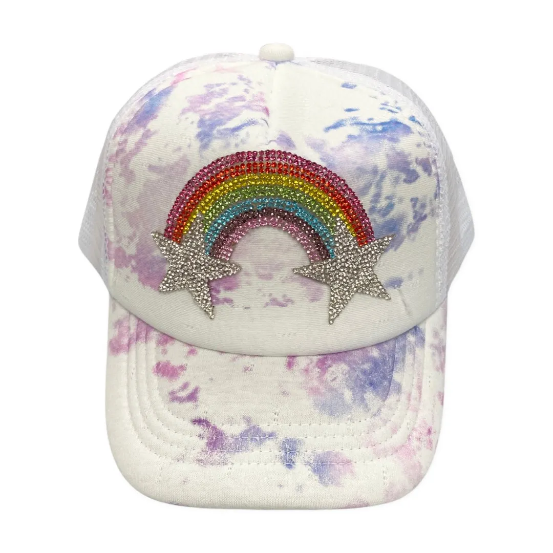 Bari Lynn Rhinestone Star Rainbow Tie Dye Trucker Hat