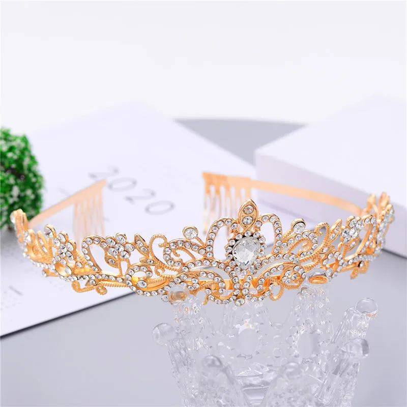 Baroque High Court Crystal Wedding Crown-Princess Bridal Tiaras-Mis Quince Hair Jewelry