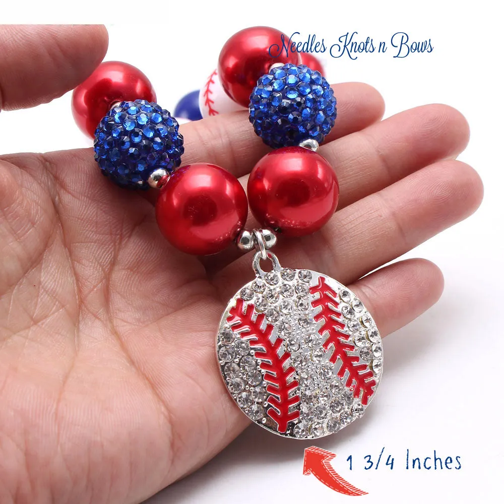 Baseball Chunky Bead Bubblegum Necklace, Girls Jewelry