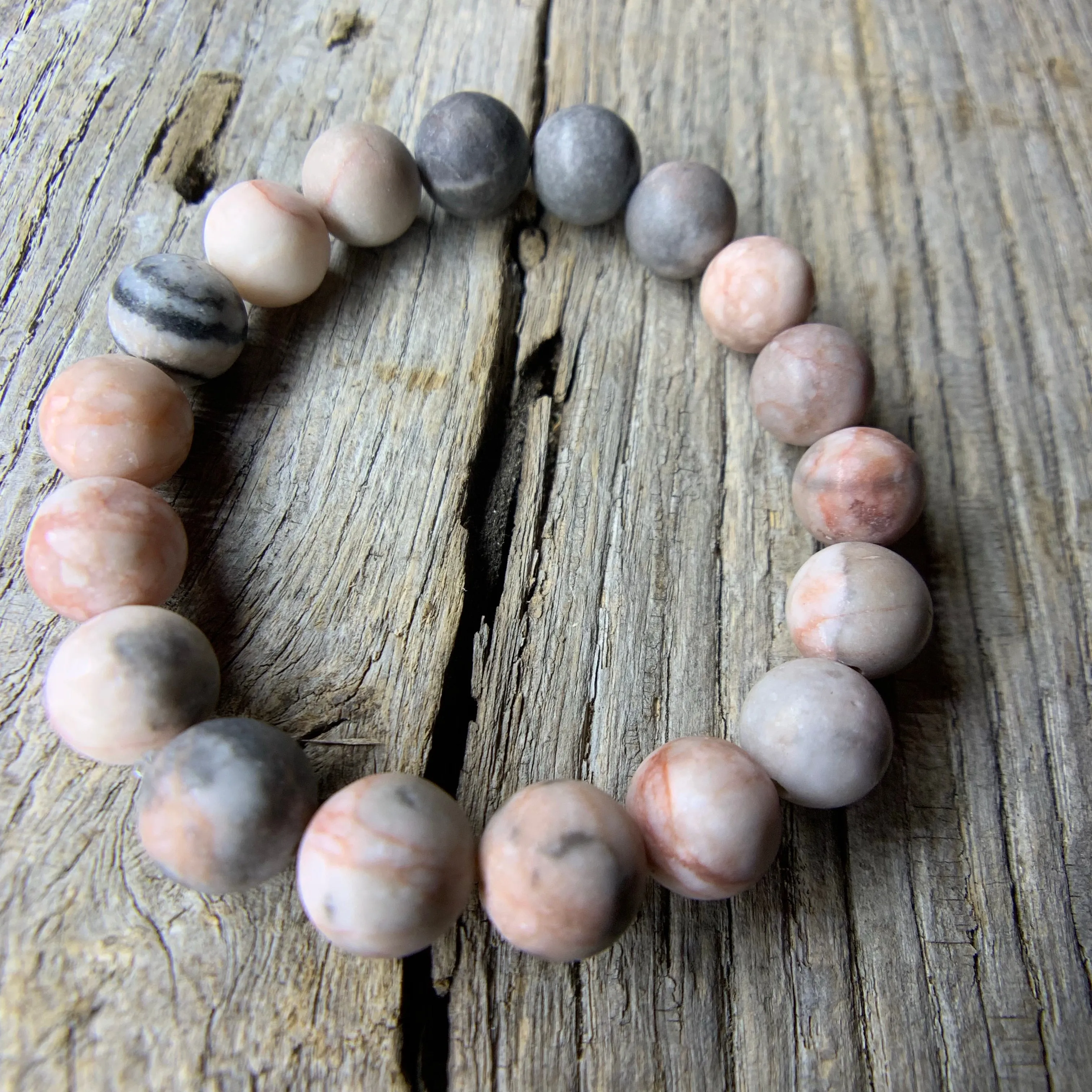 Beaded Bracelet Crafted from Pink Zebra Matte Semi-Precious Stone Beads