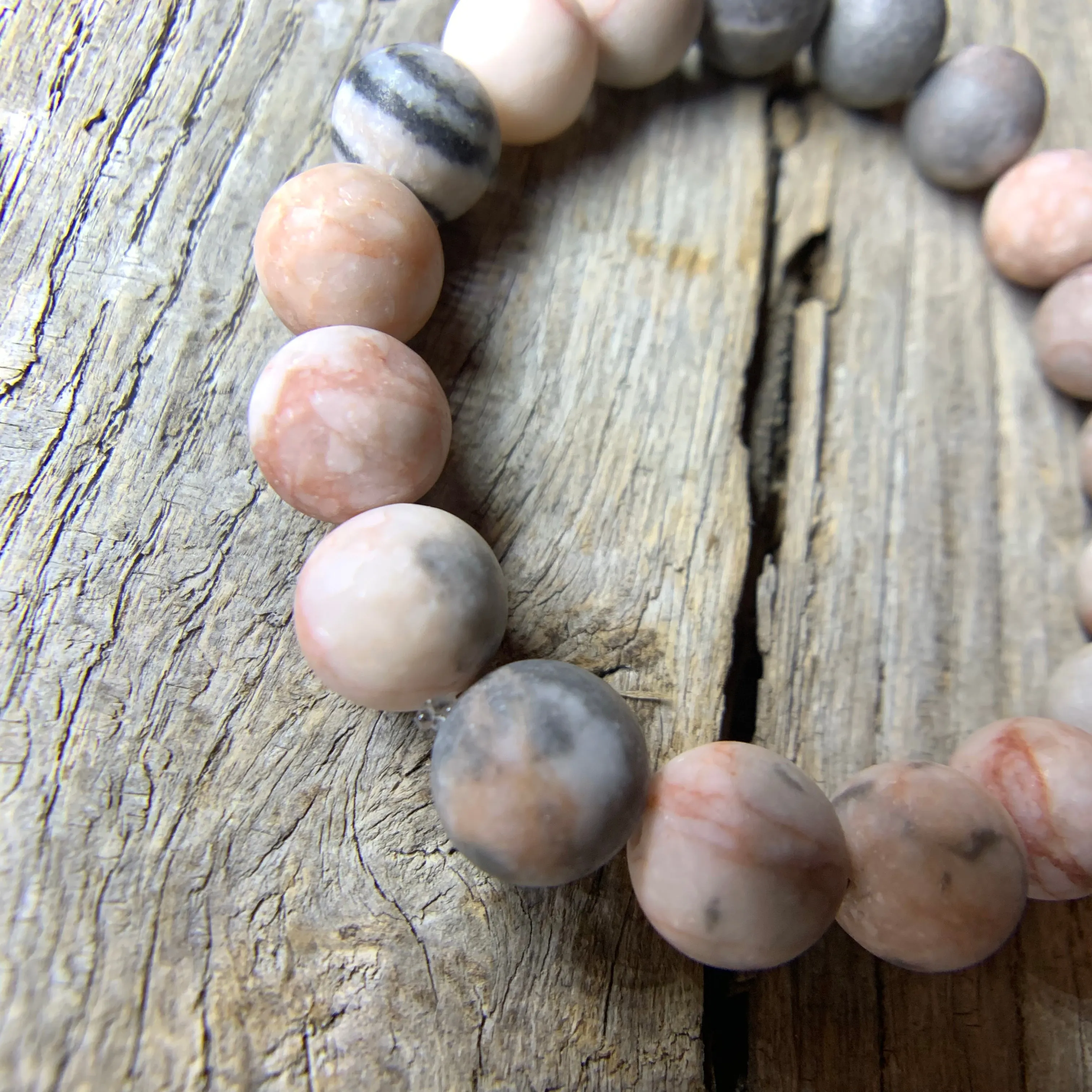 Beaded Bracelet Crafted from Pink Zebra Matte Semi-Precious Stone Beads