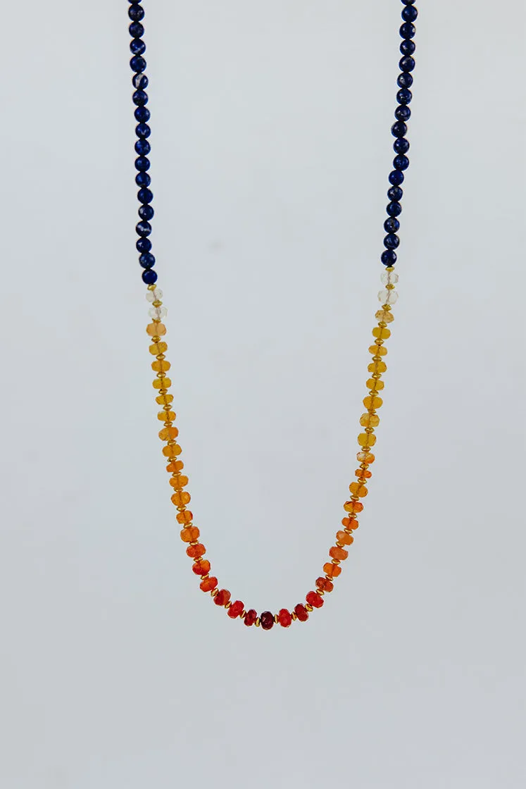 Beaded Lapis and Fire Opal Necklace