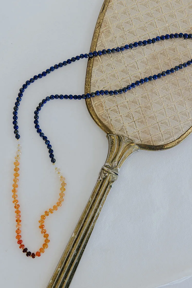 Beaded Lapis and Fire Opal Necklace