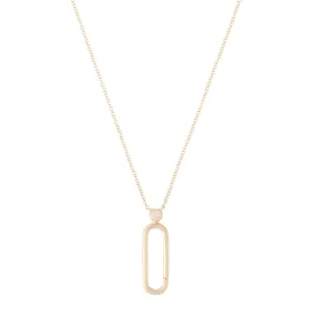 Bezel Diamond and Solid Gold Single Paper Clip Link Carabiner Necklace