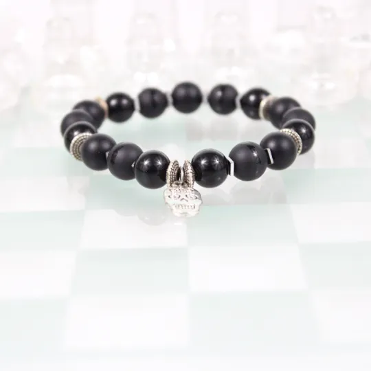 Biker Black Bead Bracelet