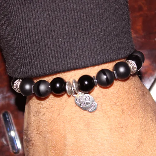 Biker Black Bead Bracelet