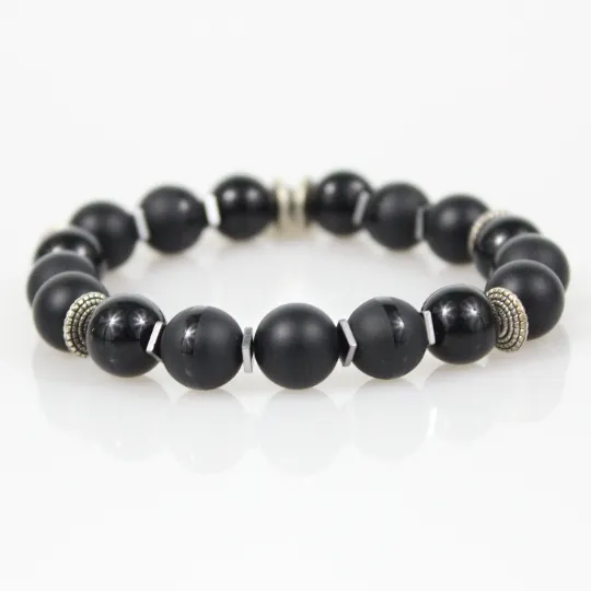 Biker Black Bead Bracelet