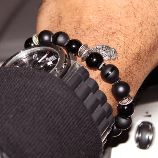 Biker Black Bead Bracelet