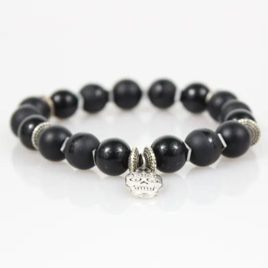 Biker Black Bead Bracelet