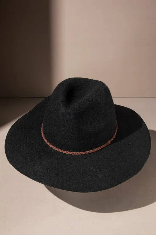 Black Mini Braid Strap Wide Brim Panama Hat