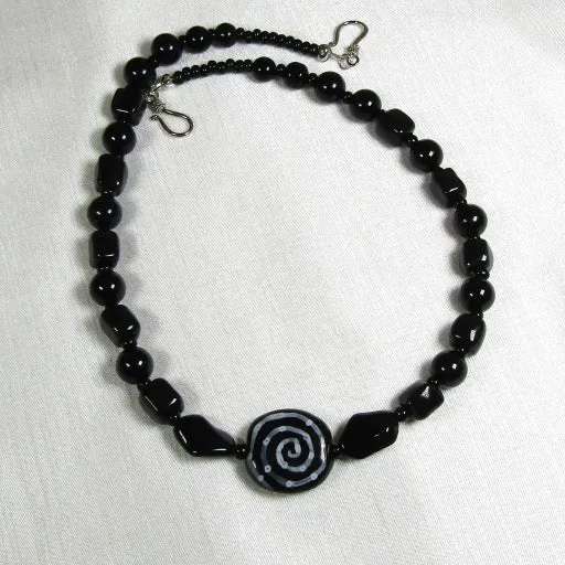 Black Onyx Gemstone Beaded Necklace with Fair Trade Focus