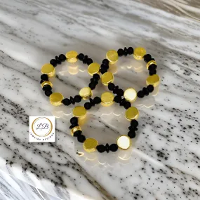 Black Onyx Gemstone Brushed Gold Vermeil Beaded Bracelet