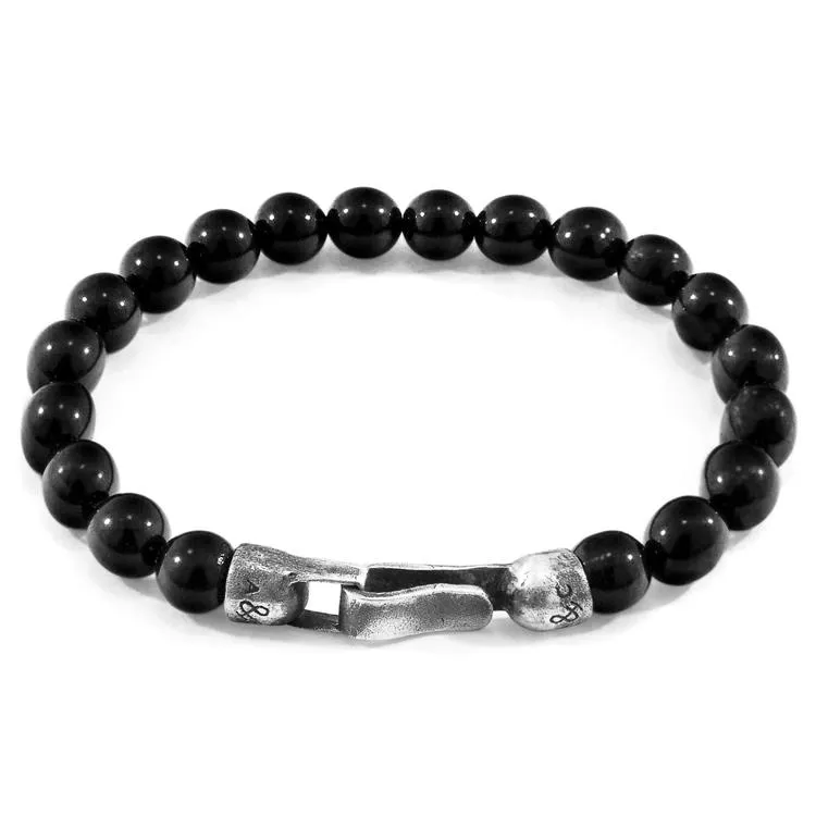 BLACK ONYX NACHI SILVER AND STONE BEADED BRACELET