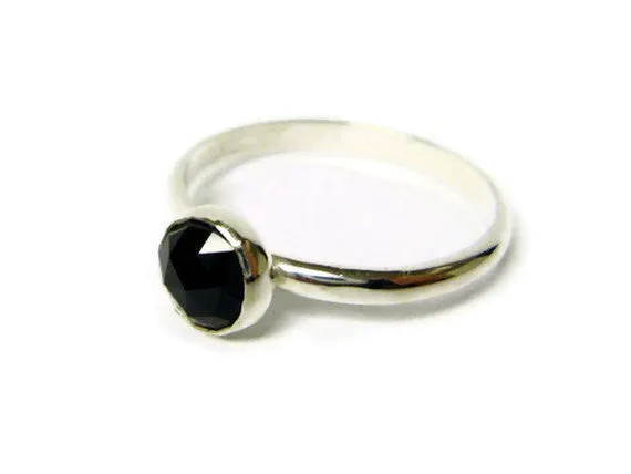 Black spinel ring sterling silver • Rose cut faceted stone