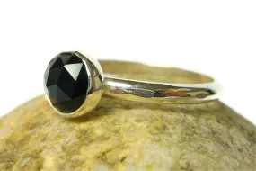 Black spinel ring sterling silver • Rose cut faceted stone