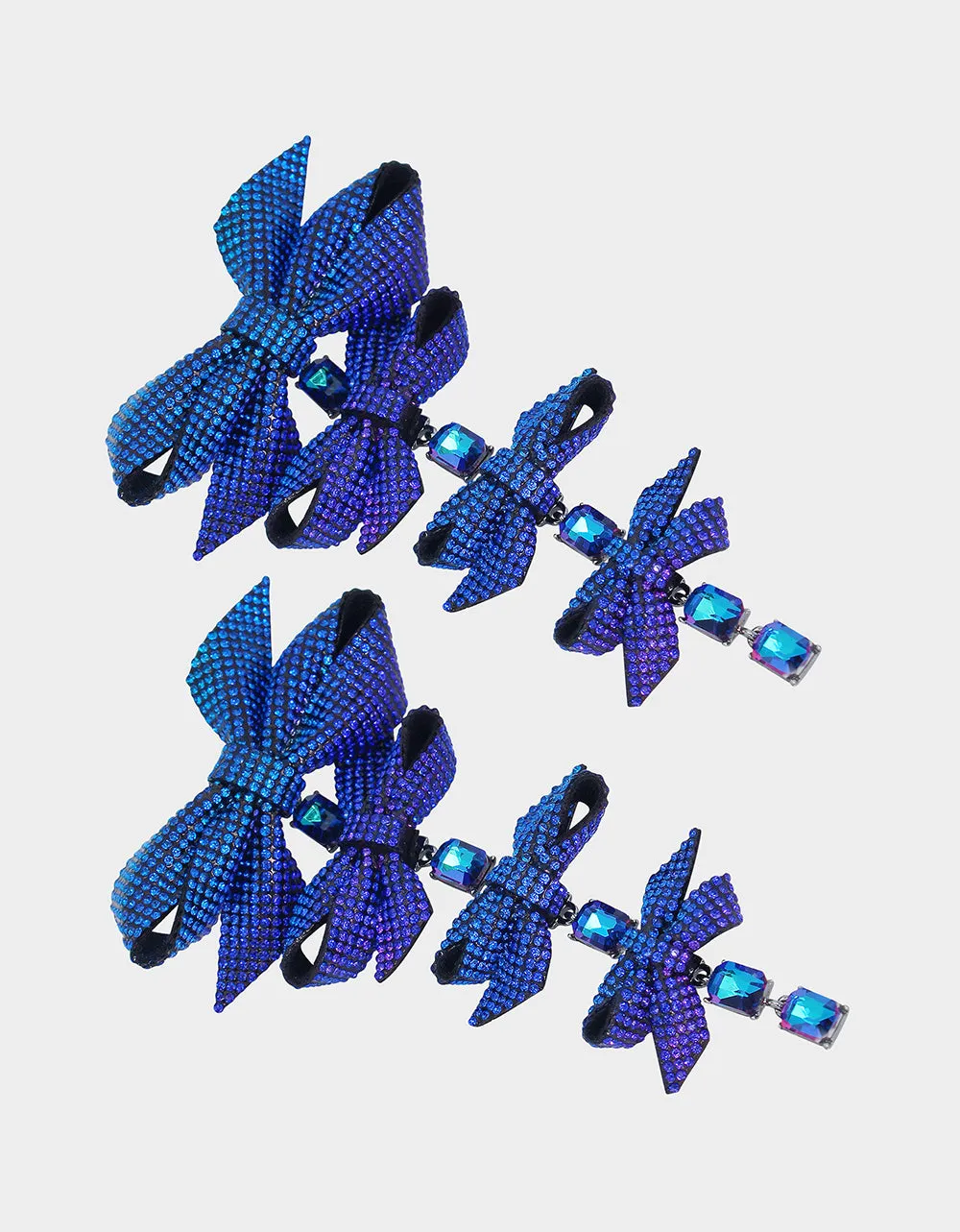 BLUE BOWS PAVE BOW LINEAR EARRINGS BLUE