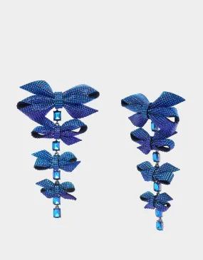 BLUE BOWS PAVE BOW LINEAR EARRINGS BLUE