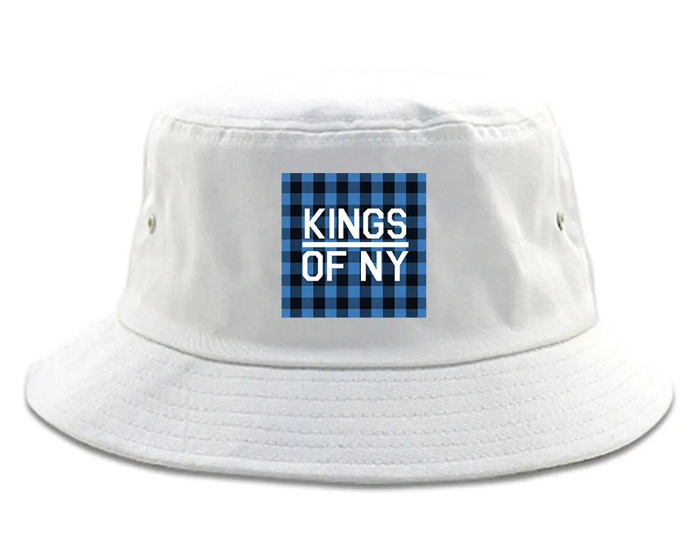 Blue Buffalo Plaid Box Logo Mens Bucket Hat