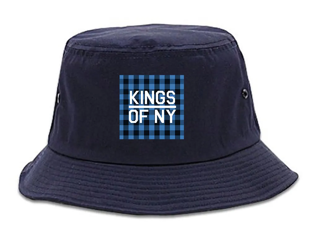 Blue Buffalo Plaid Box Logo Mens Bucket Hat