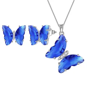 Blue Butterfly Jewelry Set 3PCS September Sapphire Birthstone Women Girls Birthday Gifts