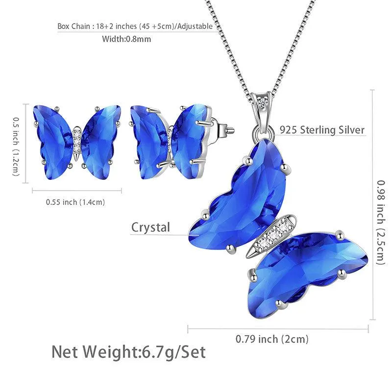 Blue Butterfly Jewelry Set 3PCS September Sapphire Birthstone Women Girls Birthday Gifts