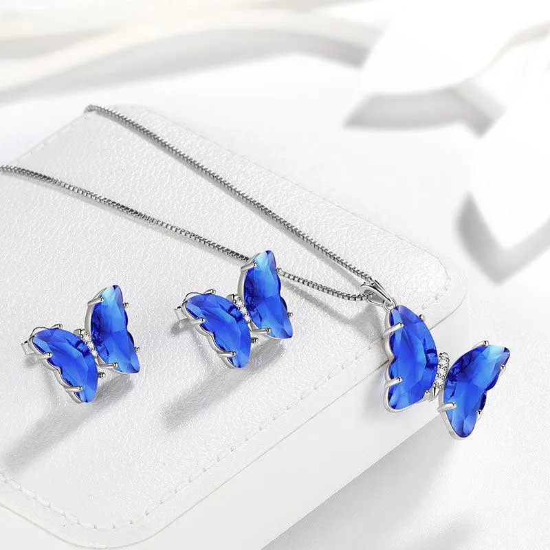 Blue Butterfly Jewelry Set 3PCS September Sapphire Birthstone Women Girls Birthday Gifts