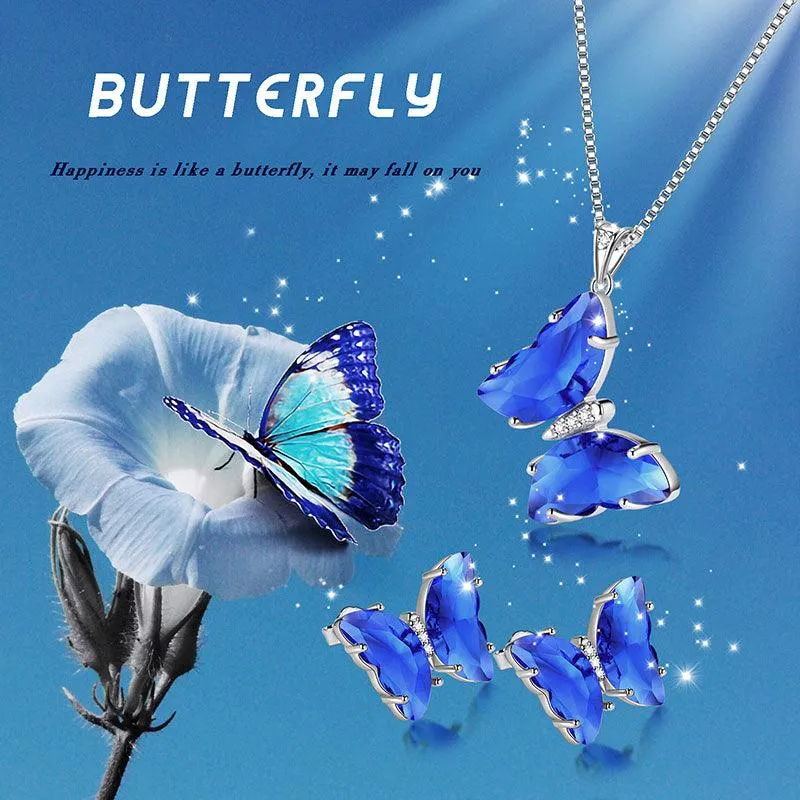 Blue Butterfly Jewelry Set 3PCS September Sapphire Birthstone Women Girls Birthday Gifts