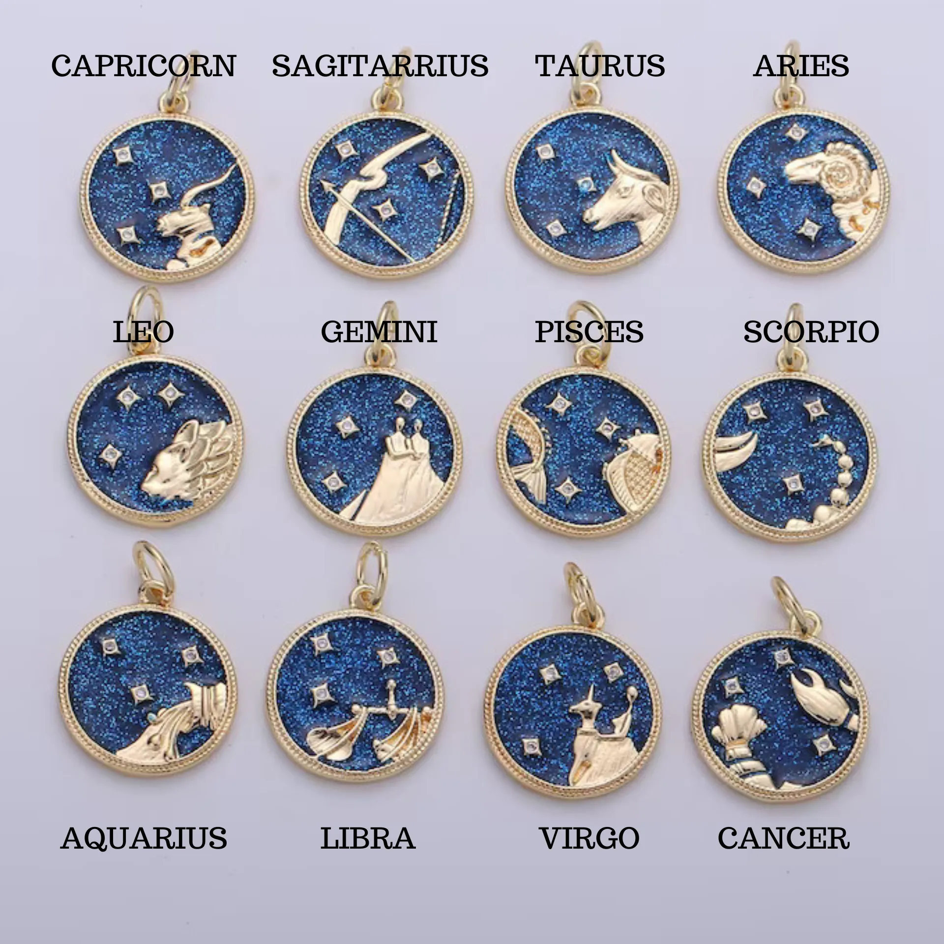 Blue Enamel Zodiac Pendant Necklace - 20 inches