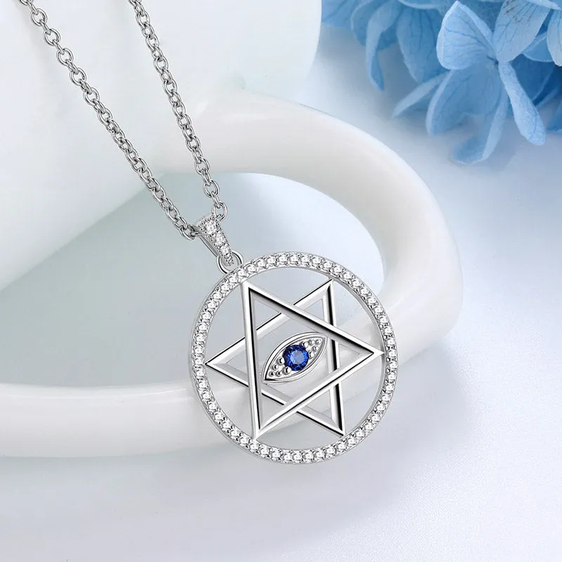 Blue Evil Eye Star of David Necklace Pendant Men Womens Jewelry 925 sterling silver