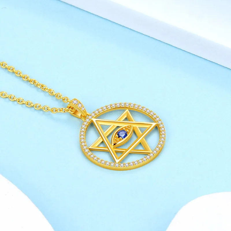 Blue Evil Eye Star of David Necklace Pendant Men Womens Jewelry 925 sterling silver