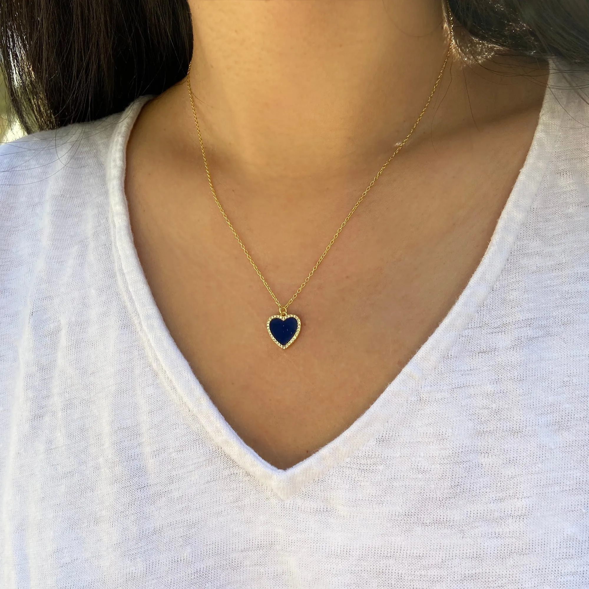 Blue Lapis Lazuli Heart Necklace With Crystals