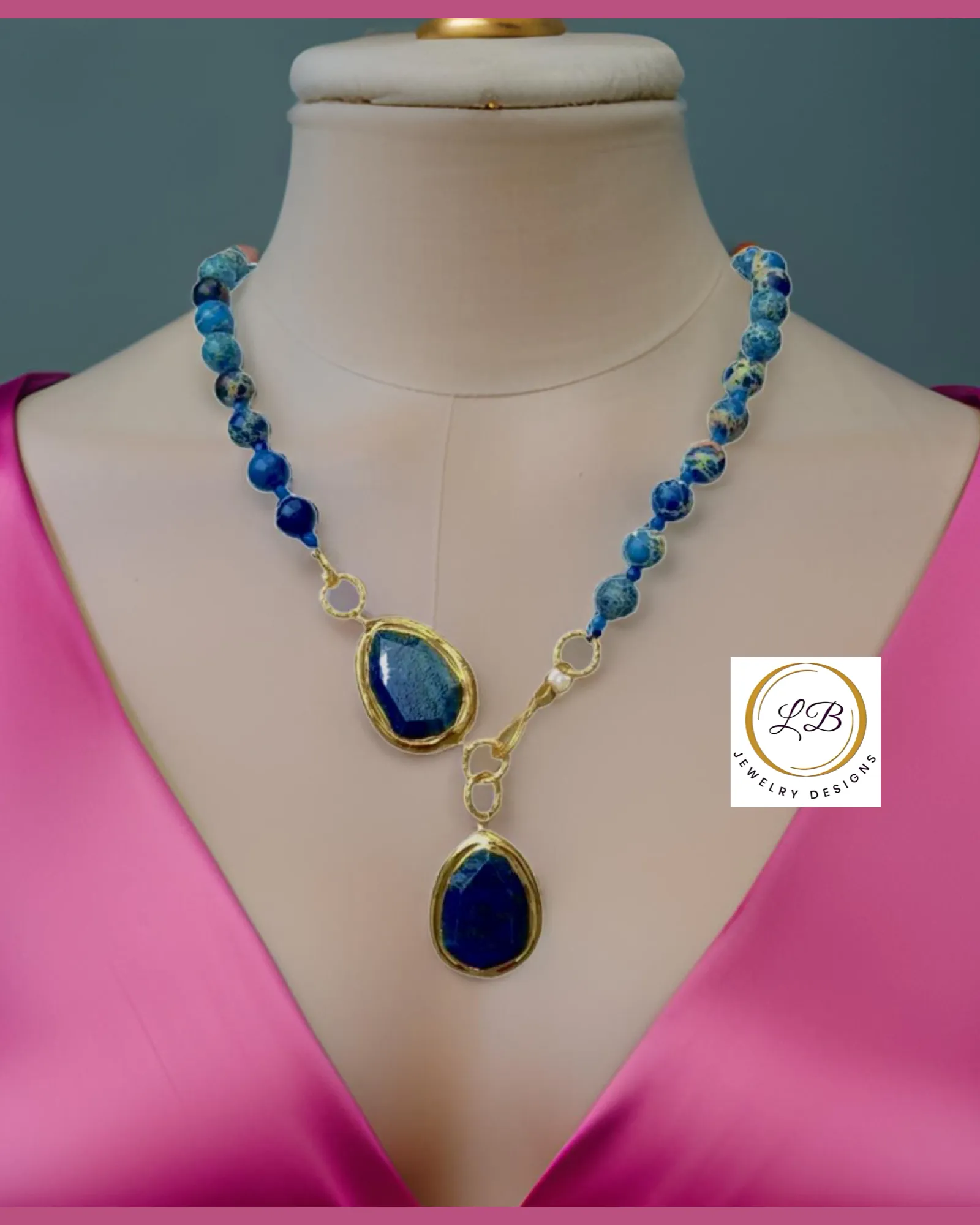 Blue Ocean Jasper & Lapis Lazuli Gemstone Statement Necklace