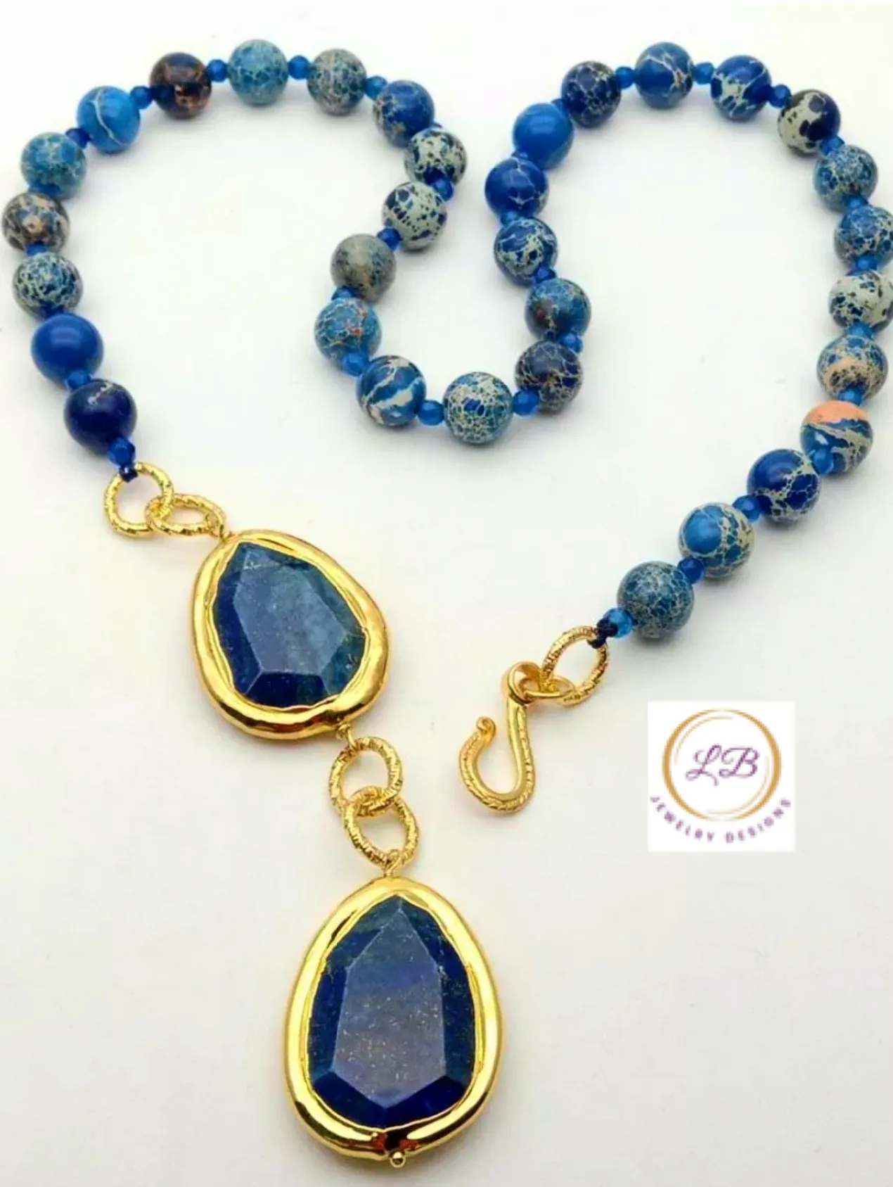 Blue Ocean Jasper & Lapis Lazuli Gemstone Statement Necklace