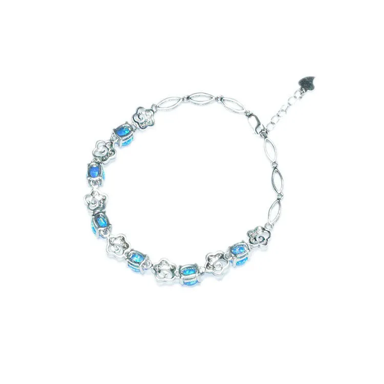 Blue Opal Bracelet Silver Jewelry Colorful