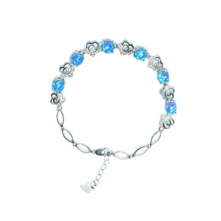 Blue Opal Bracelet Silver Jewelry Colorful