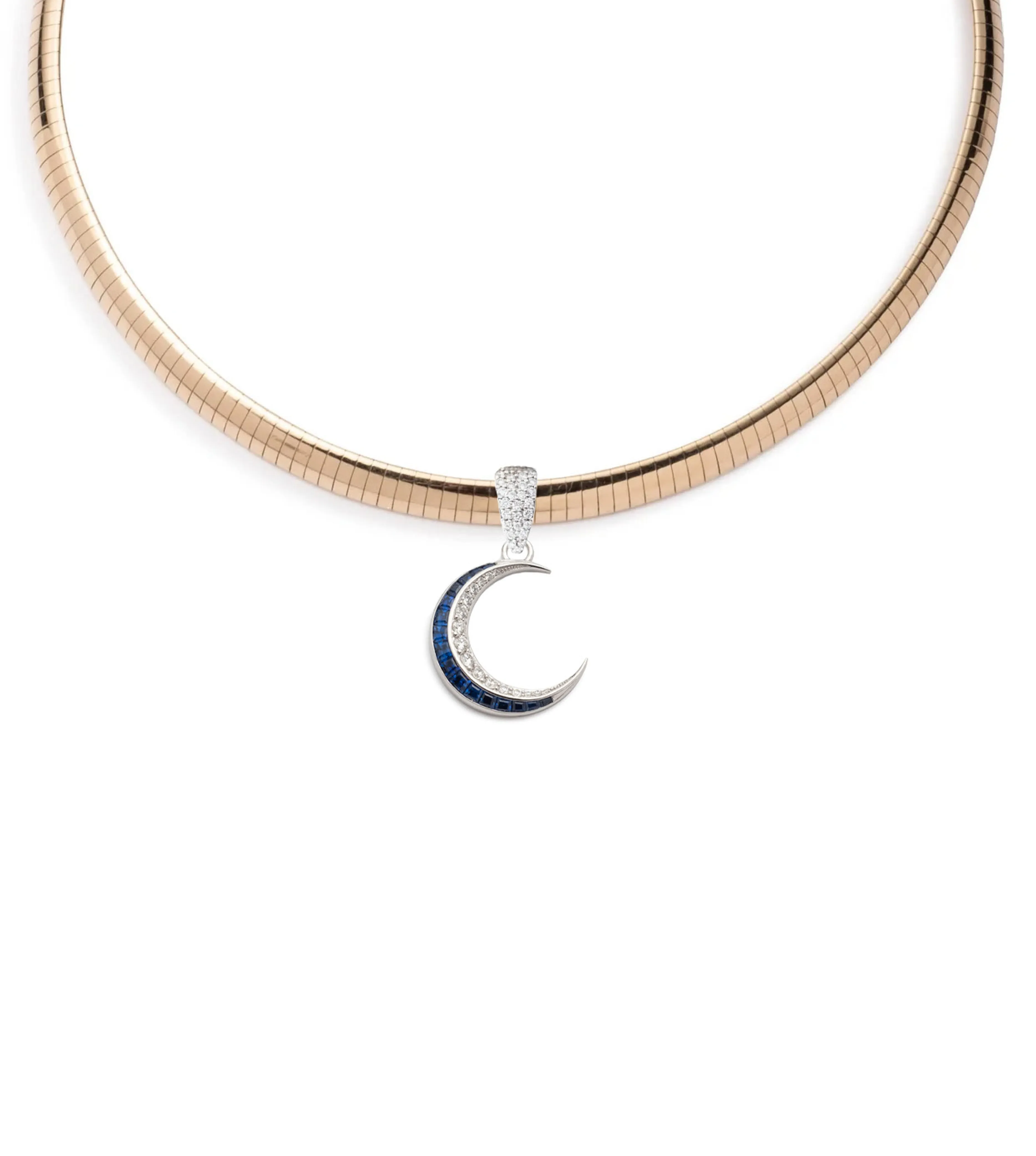 Blue Sapphire & Diamond Crescent - Karma : Medium Sleek Collar Necklace