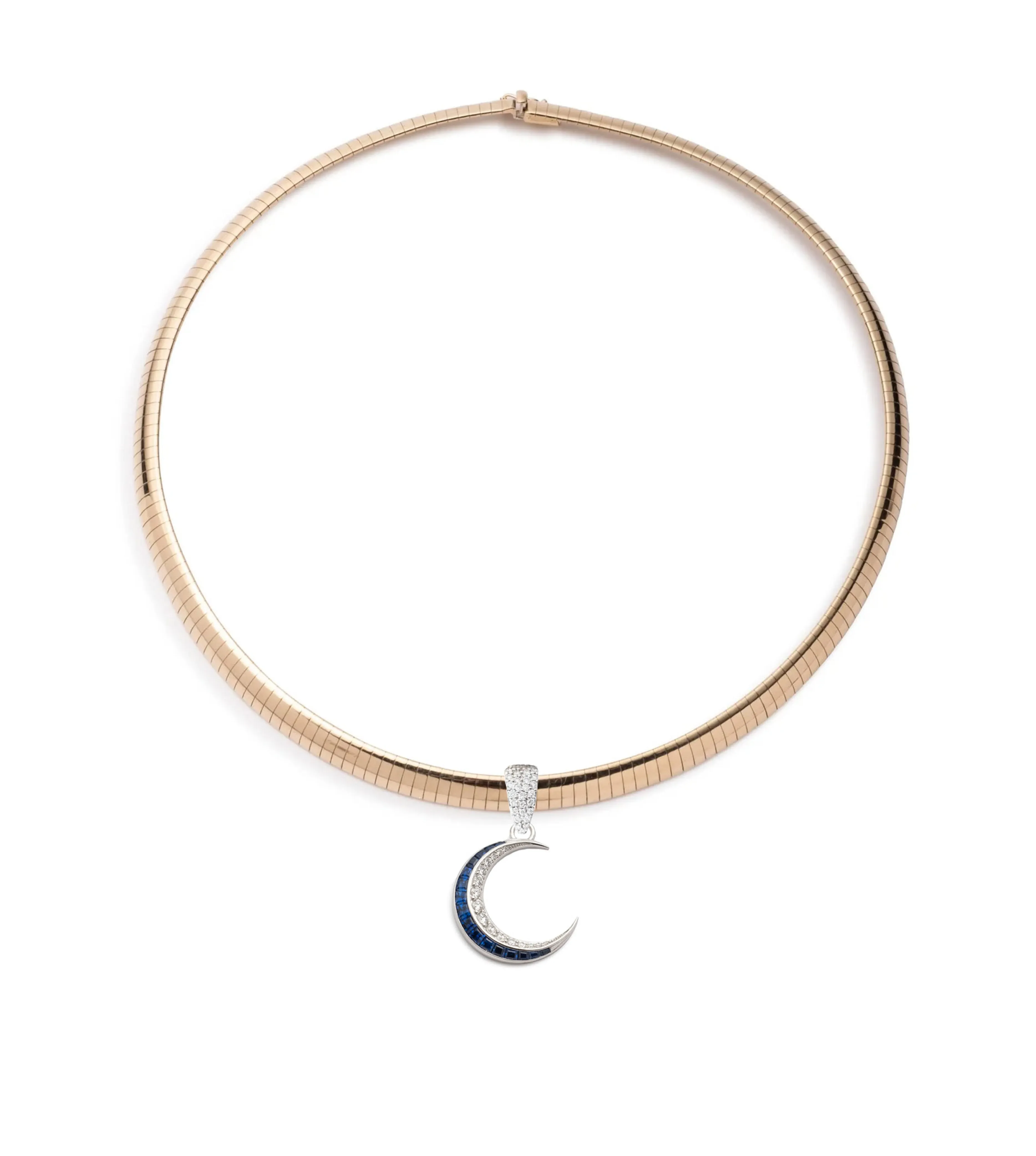 Blue Sapphire & Diamond Crescent - Karma : Medium Sleek Collar Necklace