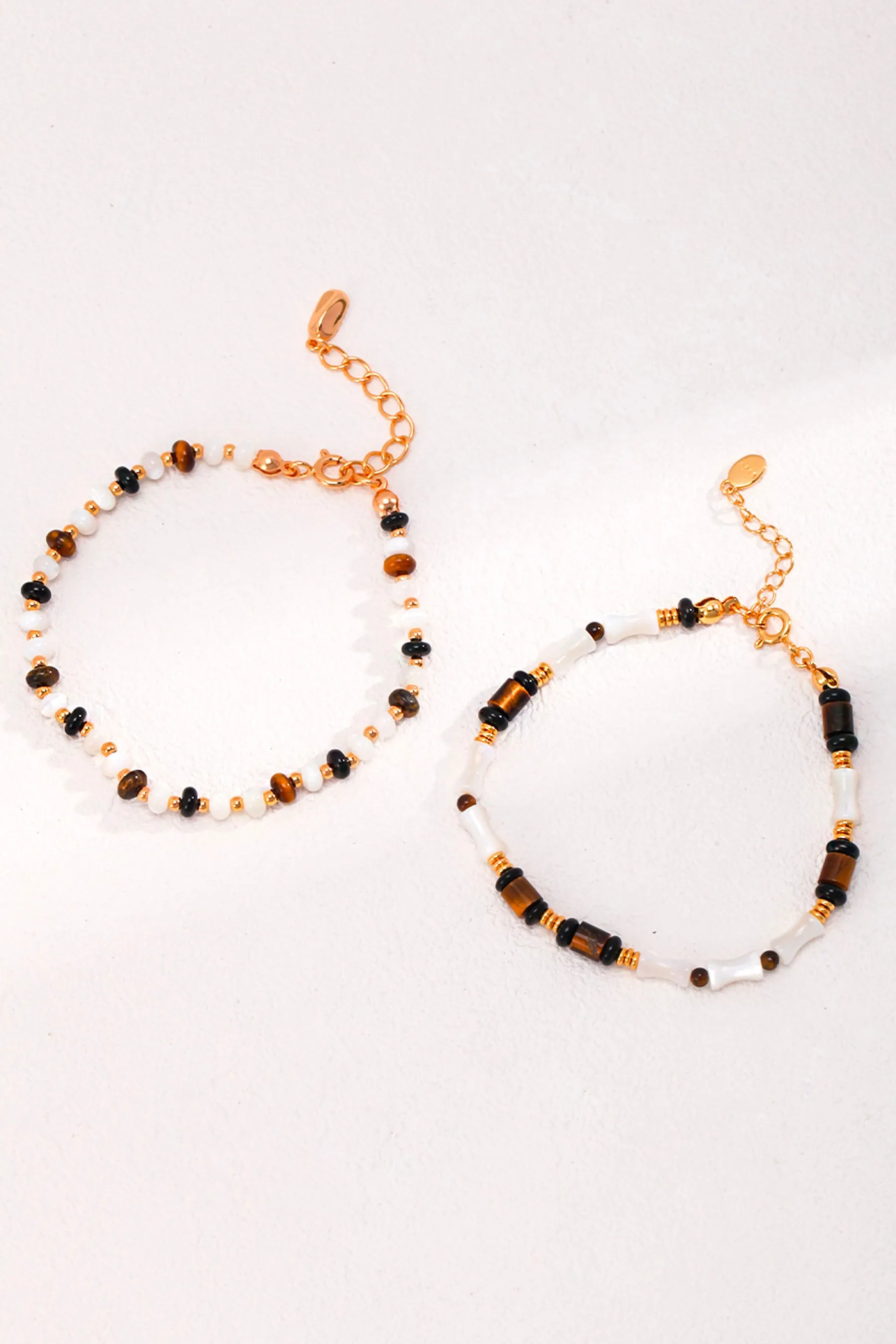 Bohemian Black Onyx Pearls Tiger Eye Gem Stone Bracelet