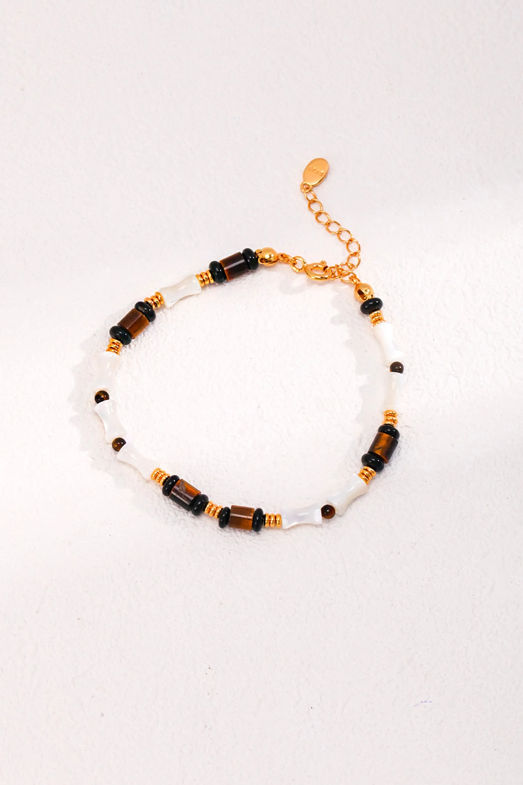 Bohemian Black Onyx Pearls Tiger Eye Gem Stone Bracelet