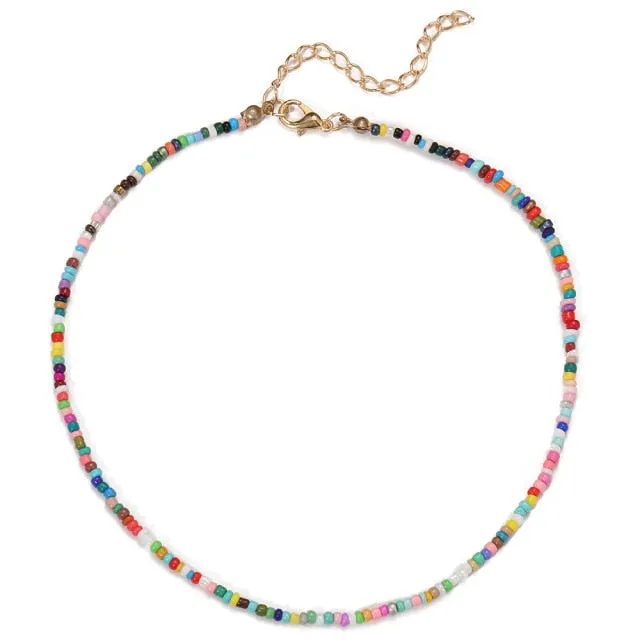 Bohemian Colorful Seed Bead Shell Choker Necklace Statement Short Collar Clavicle Chain Necklace for Women Female Boho Jewelry