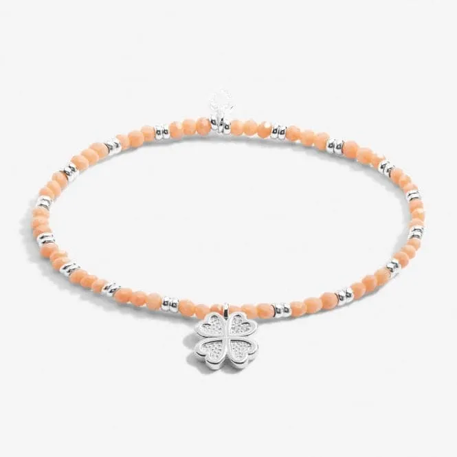 Boho Beads Flower Orange & Silver 17.5cm Stretch Bracelet 6817